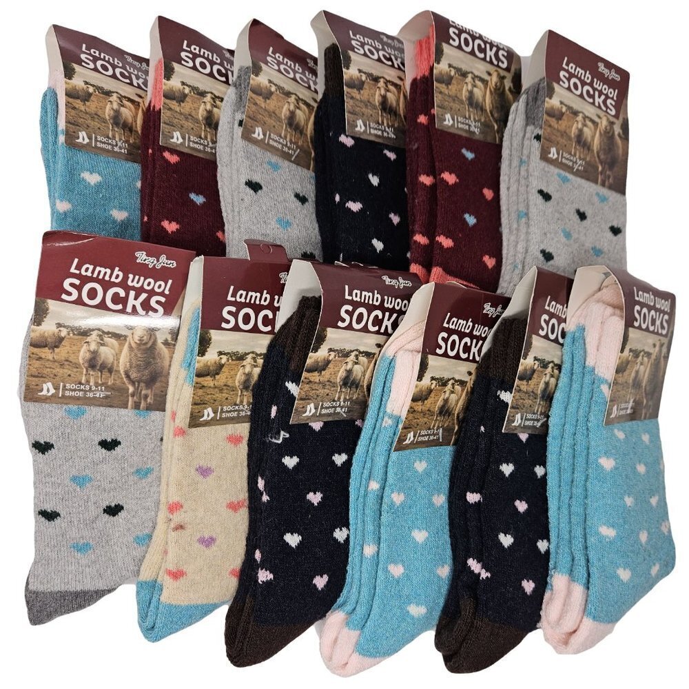 Women Wool Socks 9-11 Lamb Wool Warm Winter Socks Hearts Christmas Print 12-PACK - Picture 1 of 5